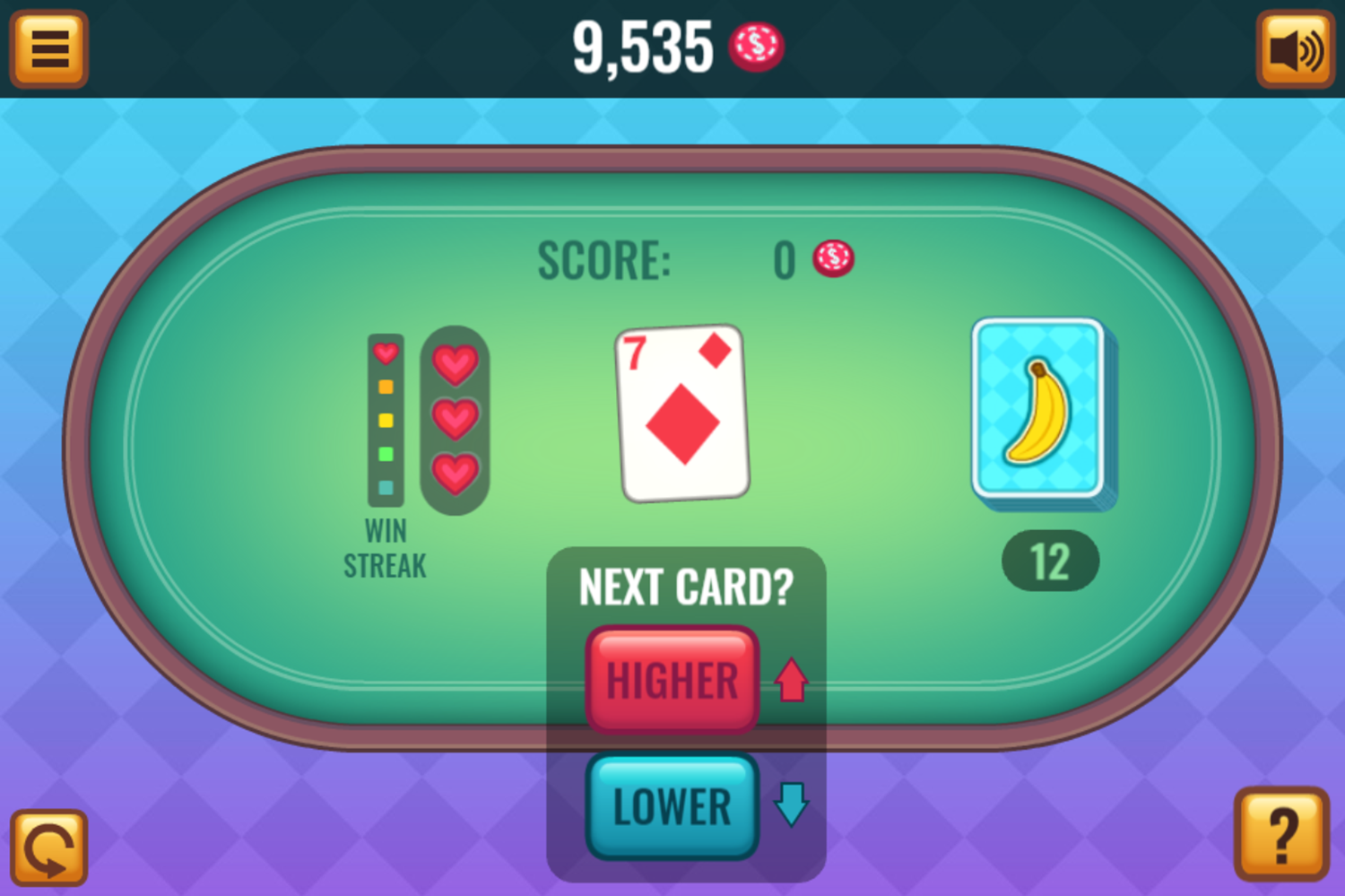 Banana Poker High Low Game Screen Screenshot.