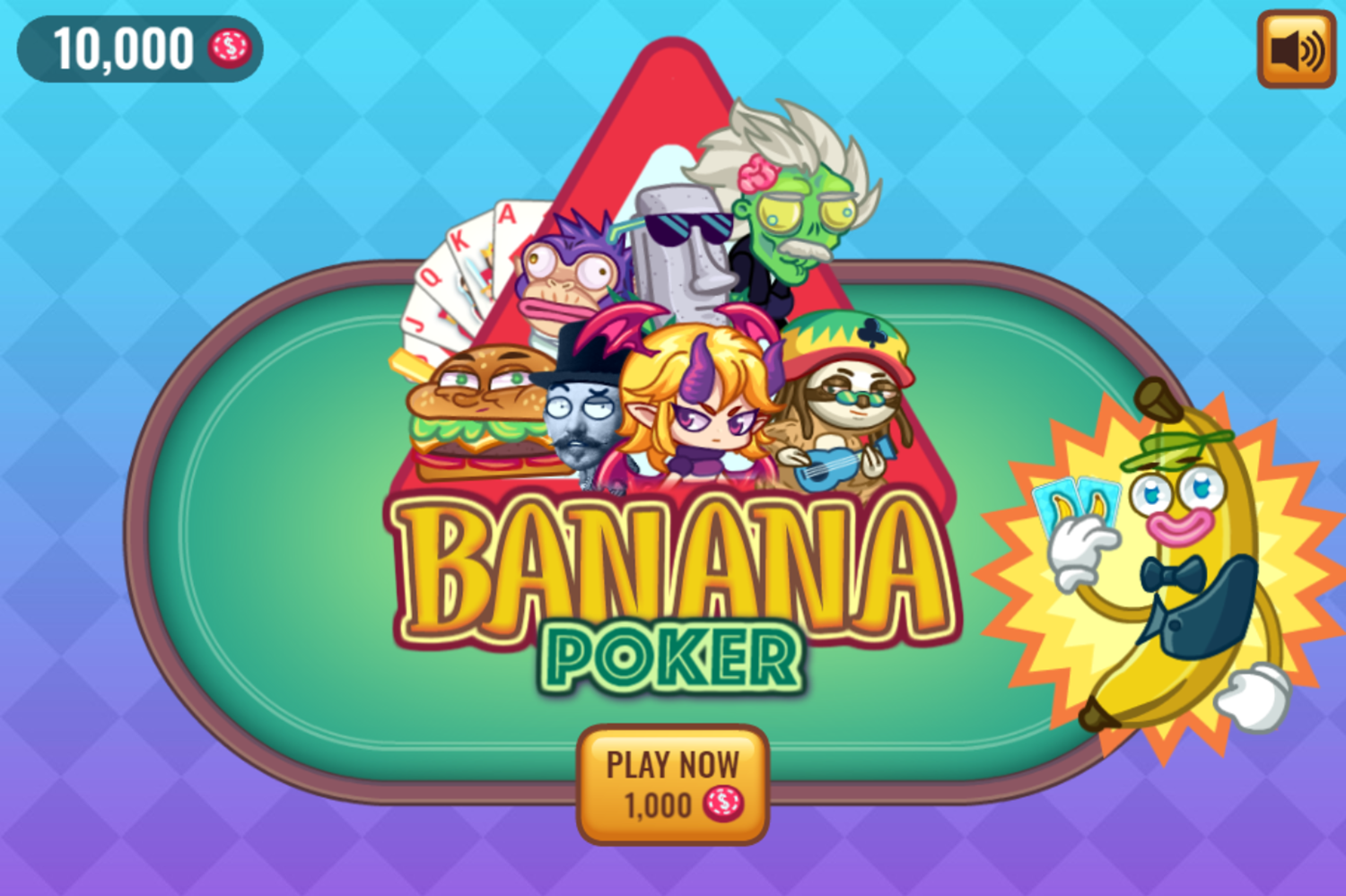 Banana Poker Game Welcome Screen Screenshot.