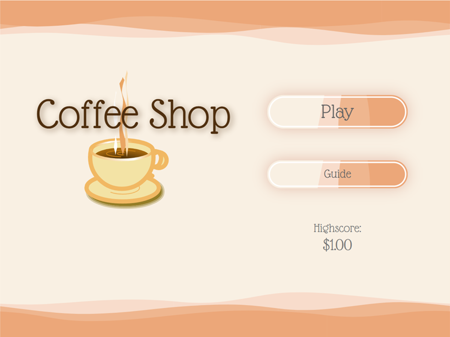 Coffee Shop Game Welcome Screen.