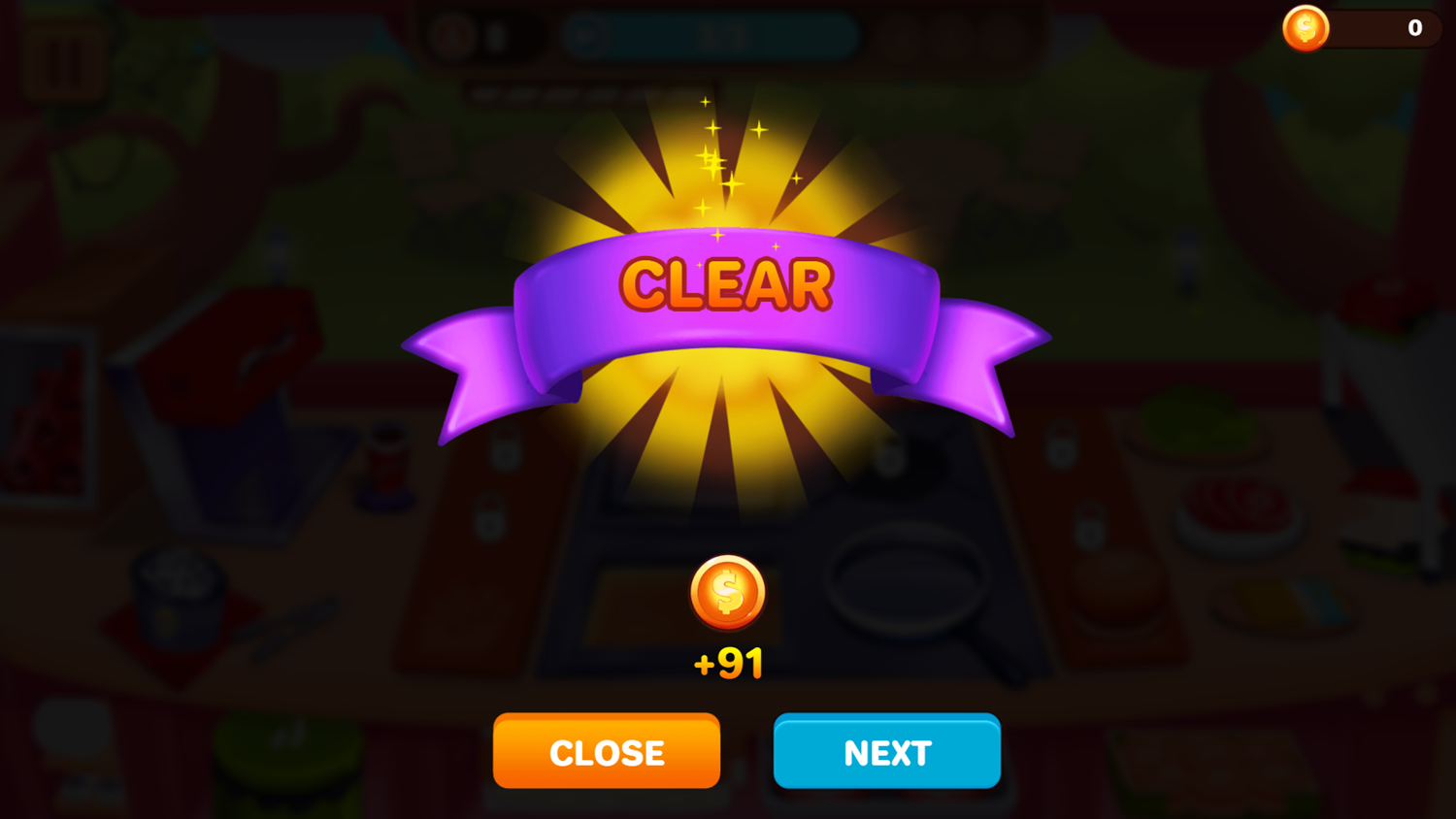 Cooking Fever Game Level Clear Screen Screenshot.