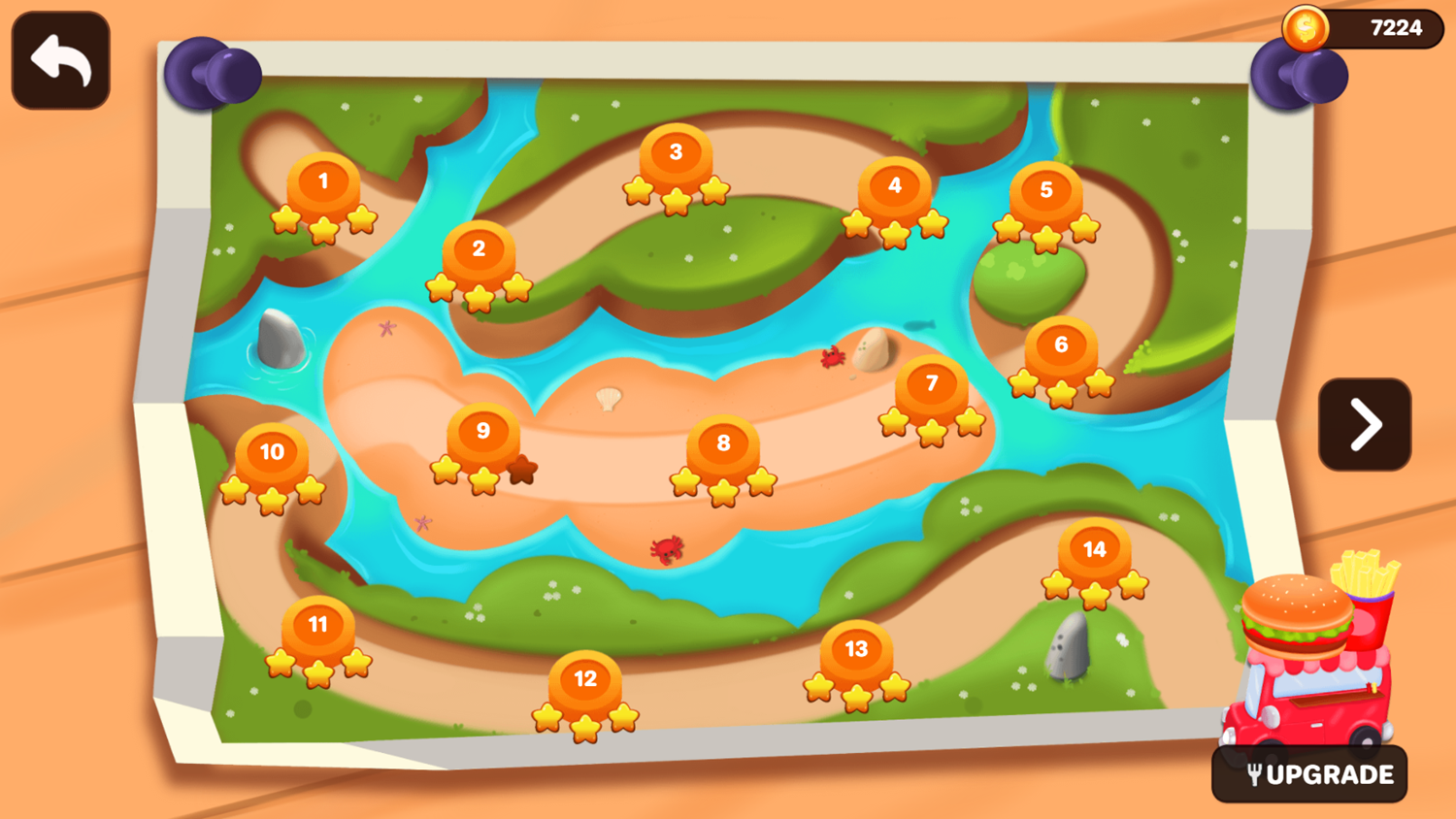 Cooking Fever Game Map Level Select Screen Screenshot.