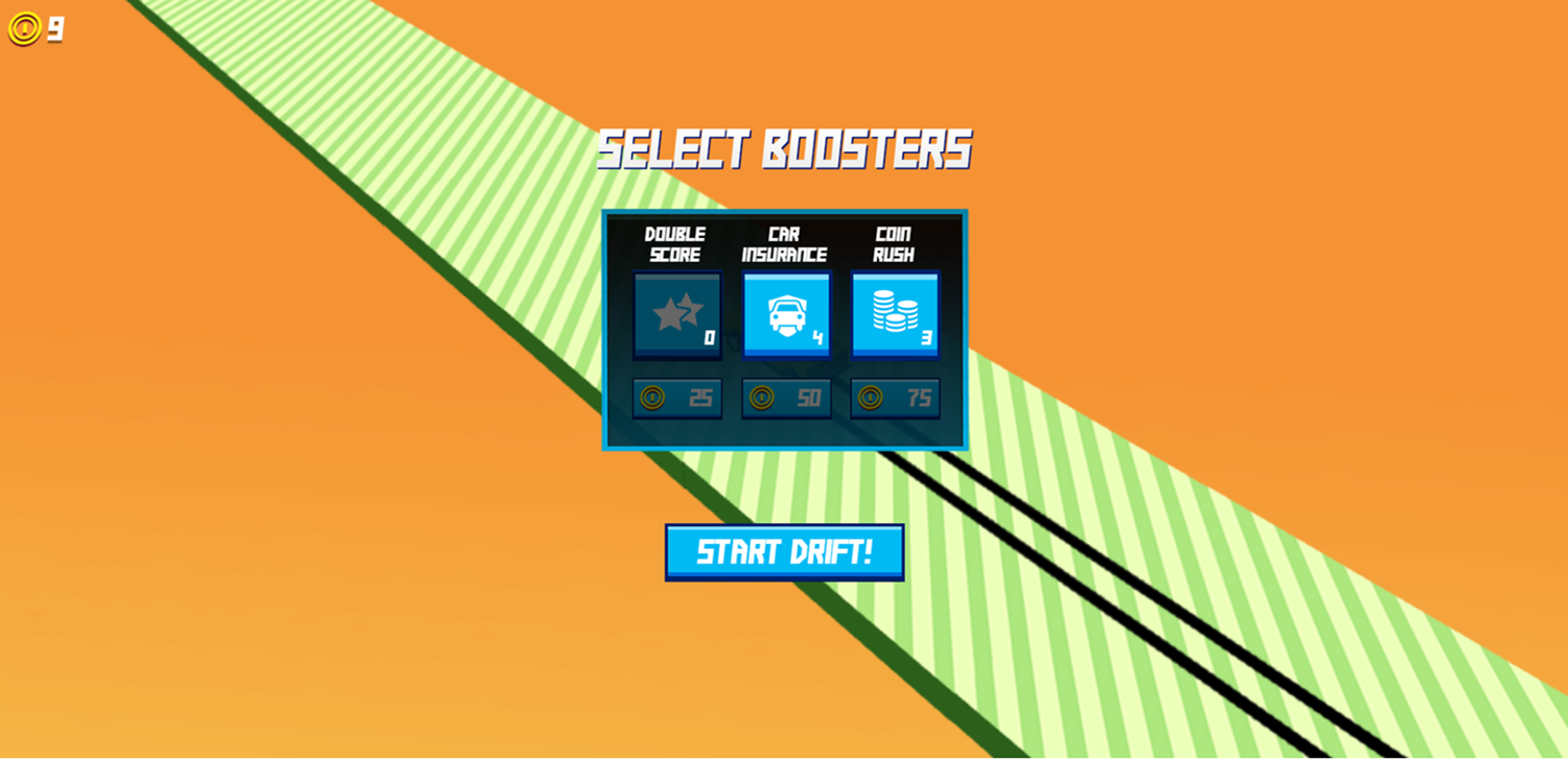 Drift Boss Game Booster Select Screen.