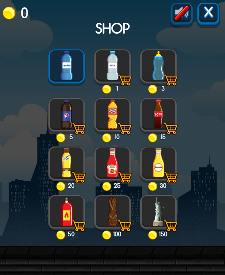 Flip The Bottle Game Shop Screen Screenshot.