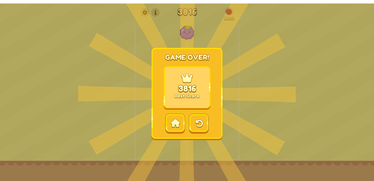 Fruit Merge Game Over Screen Screenshot.