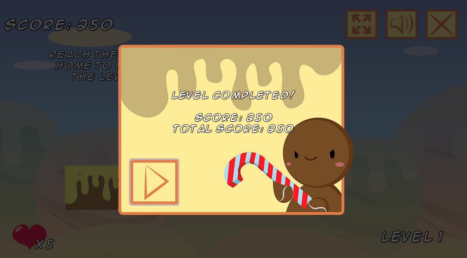 Gingerman Rescue Game Level Completed Screen Screenshot.