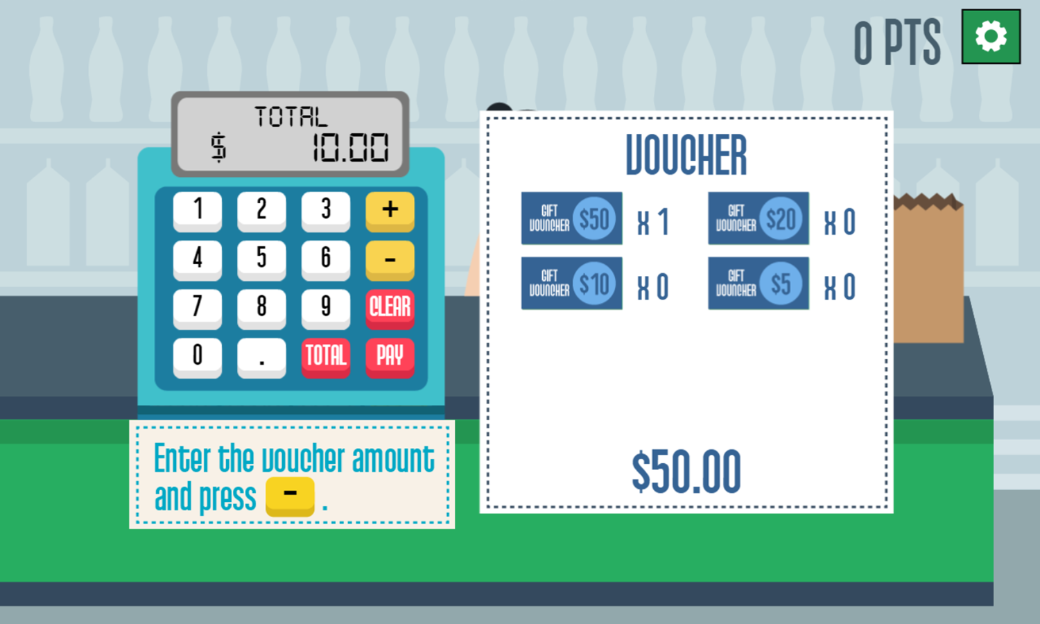 Grocery Cashier Game Enter Voucher Screenshot.