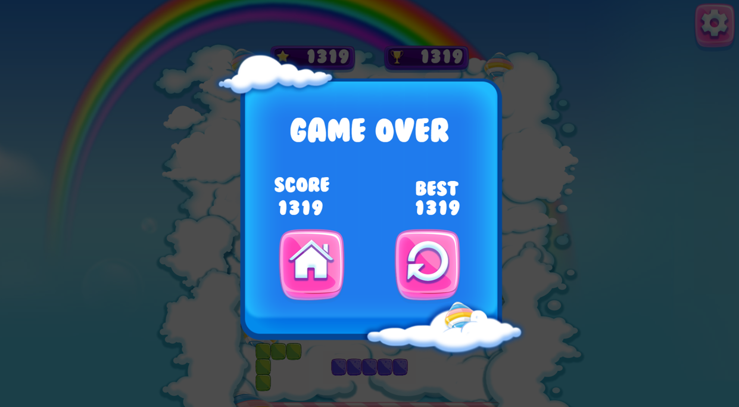 Gummy Blocks Game Over Screen Screenshot.