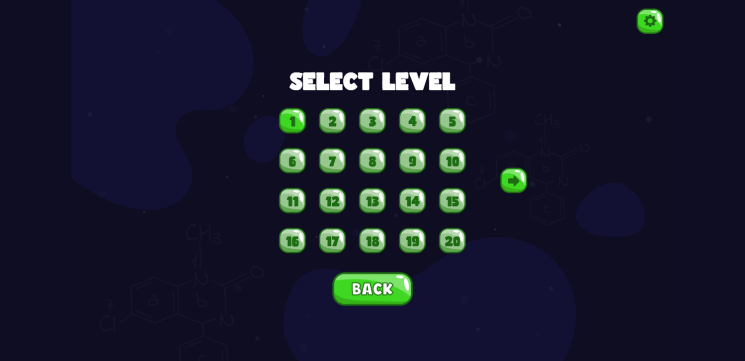 Liquid Sort Game Level Select Screen Screenshot.