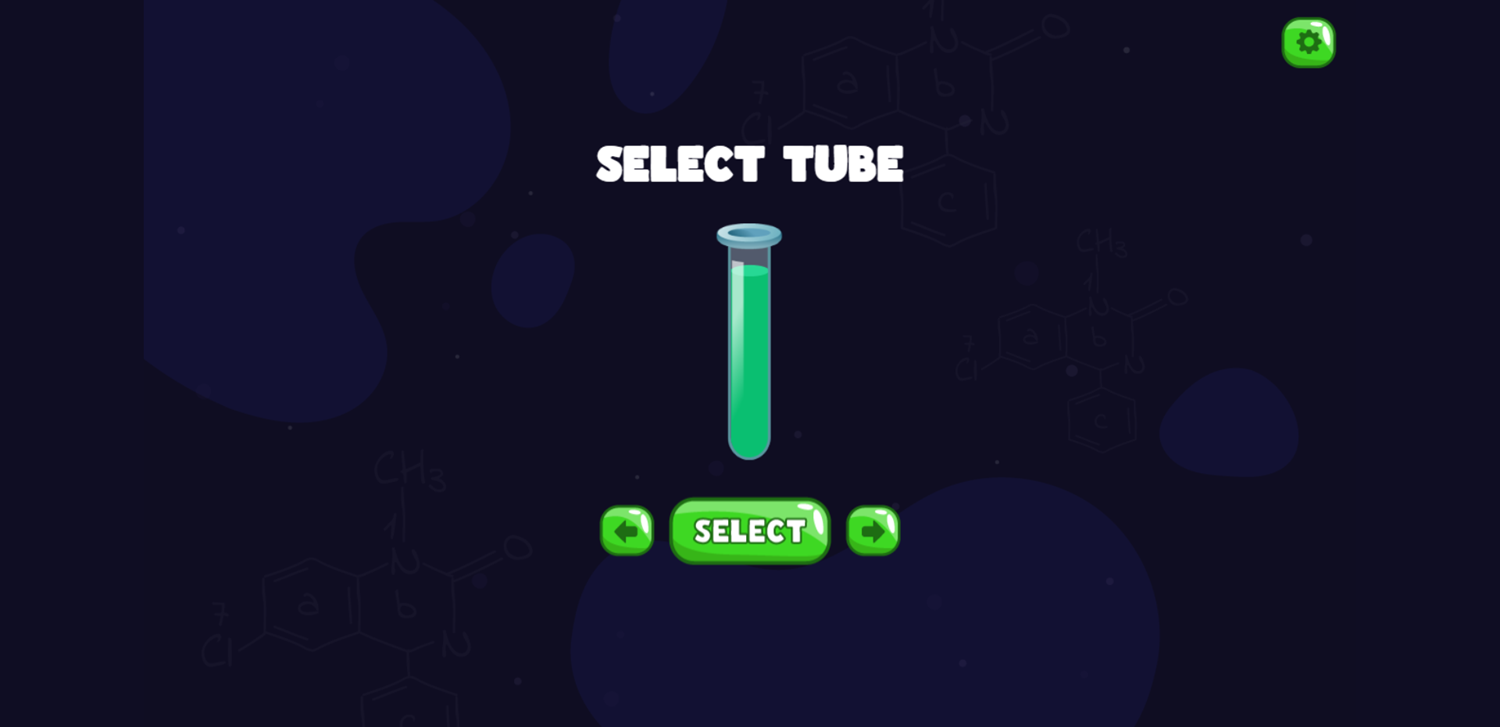 Liquid Sort Game Tube Select Screen Screenshot.