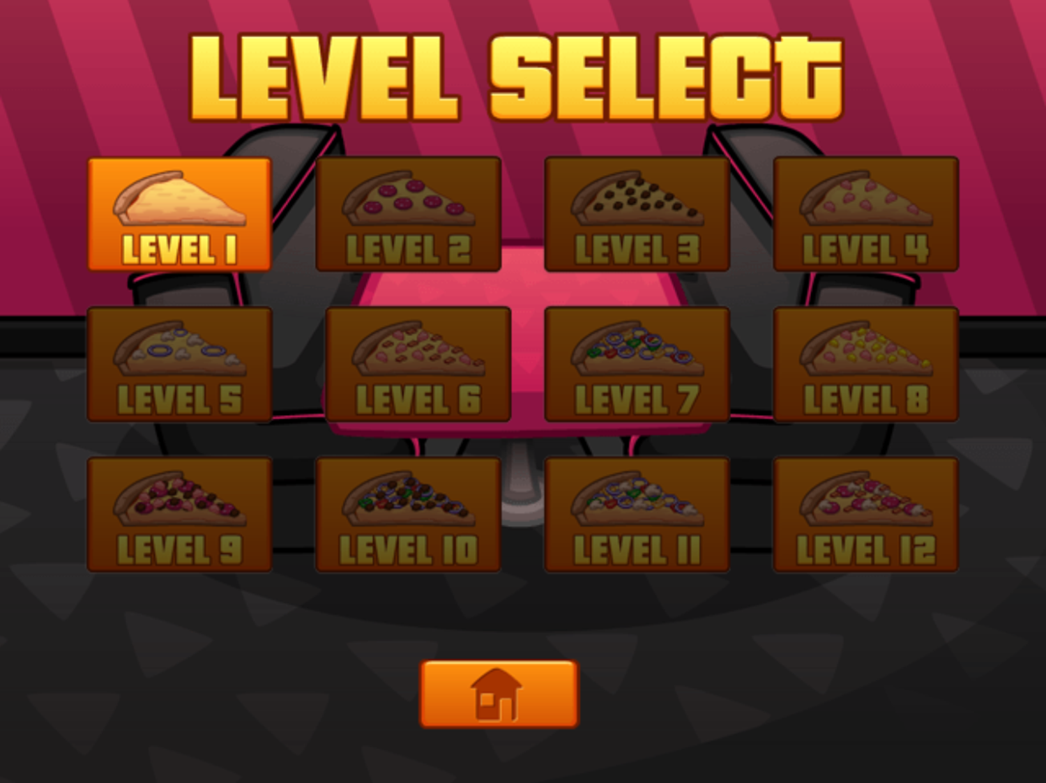 Pizza Cafe Game Level Select Screen Screenshot.