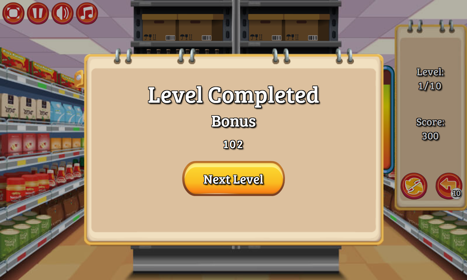 Supermarket Sort Game Level Completed Screen Screenshot.