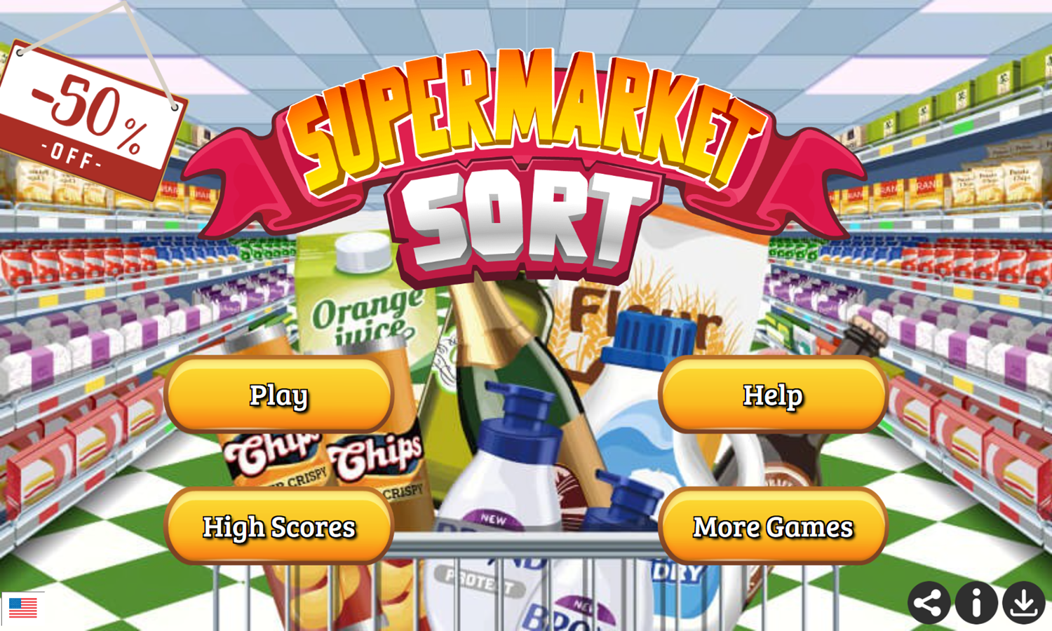 Supermarket Sort Game Welcome Screen Screenshot.